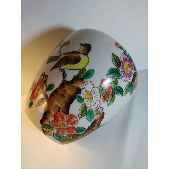 Vintage Bird Floral Vase Round Multi Color Japan Crazing Ceramic Handpainted - Picture 10 of 11